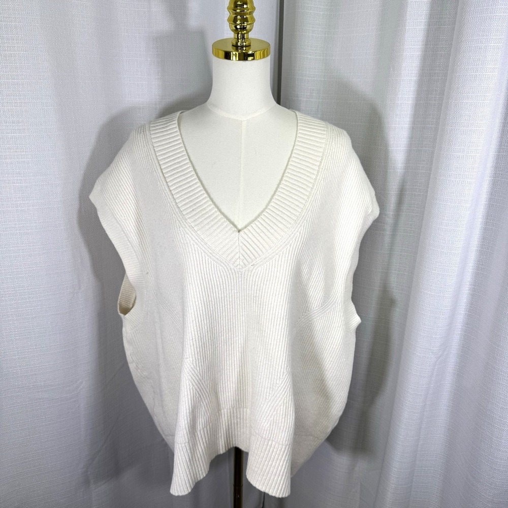 Banana‎ Republic Sweater Vest XL / XXL Ivory Cotton Wool Blend Ribbed Sleeveless